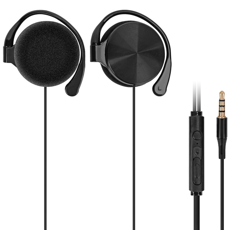 Geekria GEEKRIA Wired Clip On Ear Headphones, Portable Hook On Ear Headphones with Microphone and Call Controller Compatible with Android, Avoid Headphone Hair (Black)  - Image 1