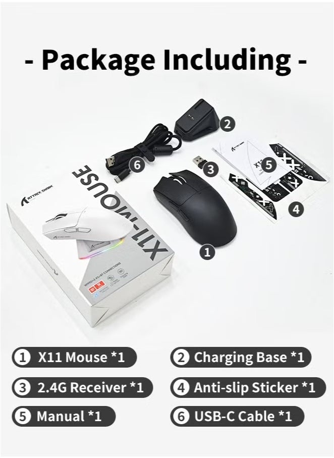 X11 Tri-mode Bluetooth Wireless Gaming Mouse with with Magnetic Charging Dock, Lightweight Anti Slip Mouse, PixArt PAW3311 Optical Sensor, 22K DPI, BT/2.4Ghz/Wired, for PC/MAC
