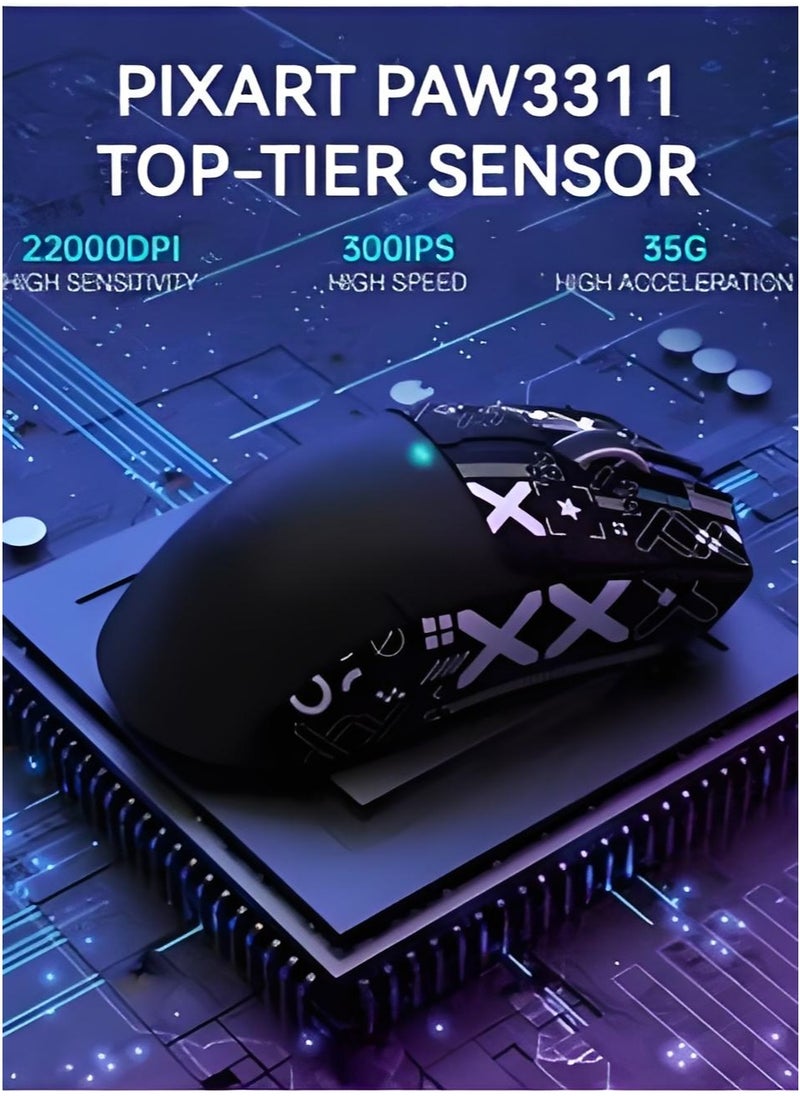 X11 Tri-mode Bluetooth Wireless Gaming Mouse with with Magnetic Charging Dock, Lightweight Anti Slip Mouse, PixArt PAW3311 Optical Sensor, 22K DPI, BT/2.4Ghz/Wired, for PC/MAC
