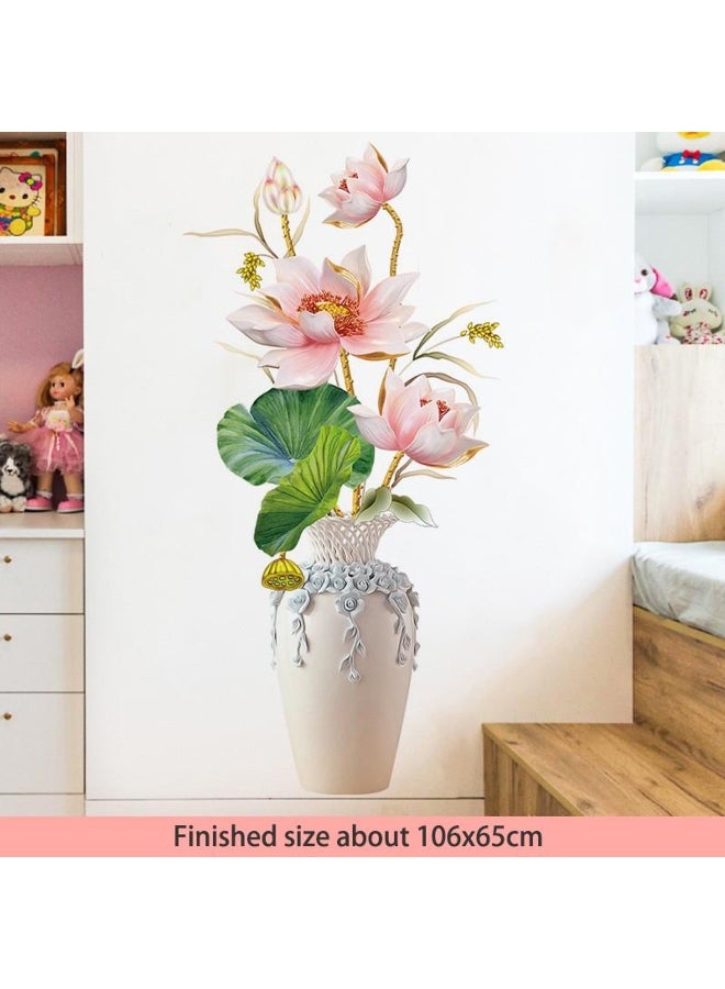 Chinese Style Classical Vase Flower Wall Sticker Rose Lotus Butterfly Decoration Decals Removable Wall Art Home Decor 
