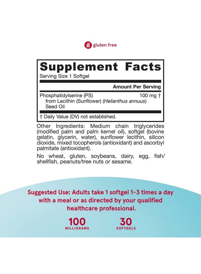 jarrow formulas Ps100100 Mg Phosphatidylserine (Ps) From Sunflower Lecithin (Soyfree) 30 Servings (Softgels) Promotes Brain Health & Cognition Support Dietary Supplement Gluten Free - Image 4