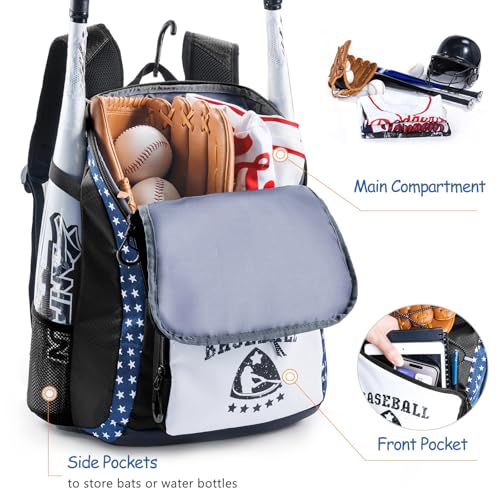 VIGEGARI Kids Baseball Bag for Boys 8-12 - Baseball Backpack for Boys 5-8 - Girls Softball Bag - Youth Baseball Bag for T-Ball, Softball Equipment, Baseball Gear, Bat Bag for Boys, Girls - Image 2