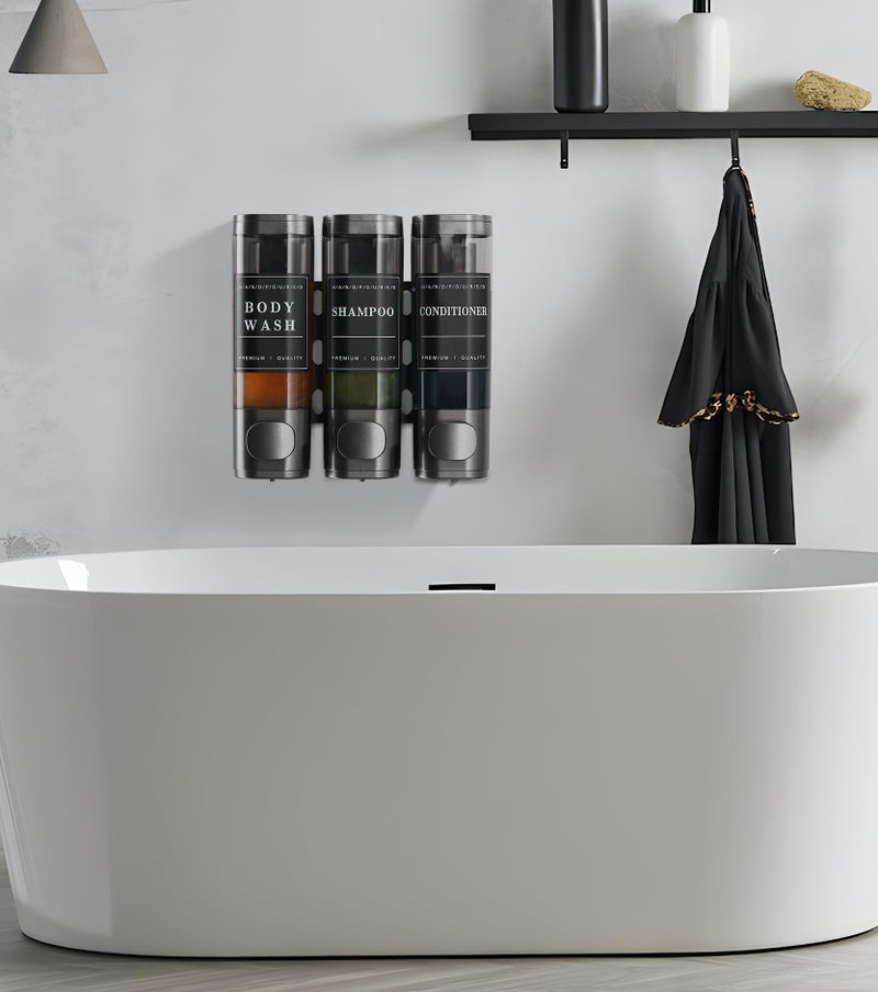 Cabo Deseado Shower Soap Dispenser Wall Mounted No Drill Shampoo Dispenser for Shower Wall Shampoo and Conditioner Dispenser Bathroom Hotel 3 * 300ml Gungray with Labels - Image 5
