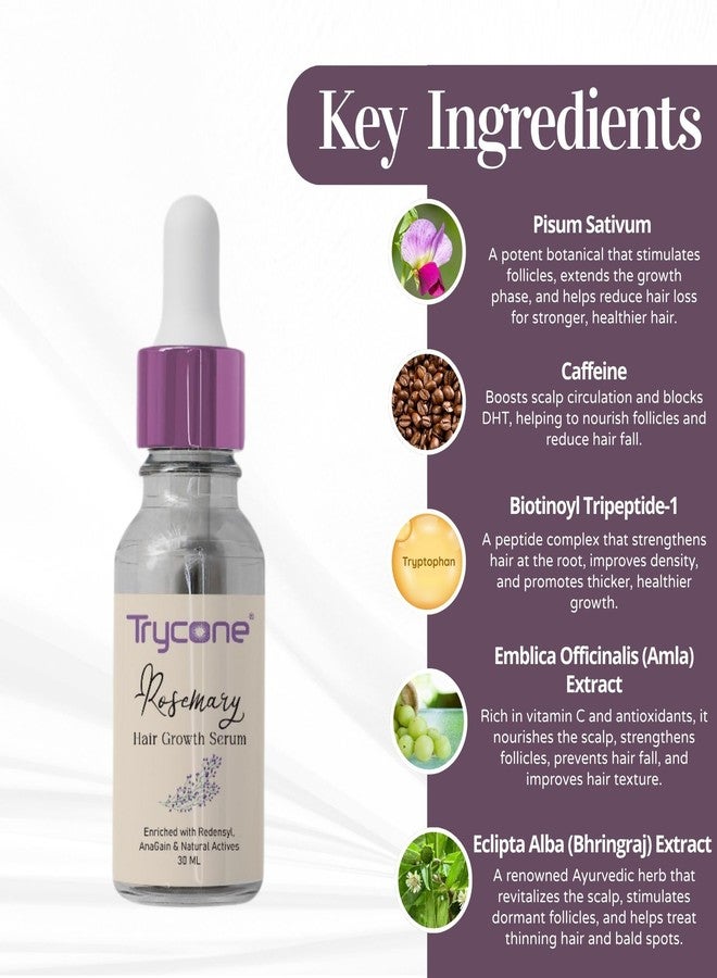 Trycone Rosemary Hair Growth Serum with Redensyl, Anagain, Biotin & Rice Water - Reduces Hair Thinning, Strengthens & Promotes Hair Regrowth - 30 ml - Image 2