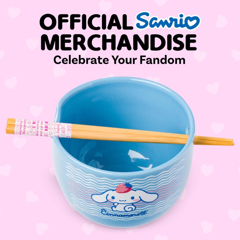Silver Buffalo Hello Kitty and Friends Cinnamoroll Strawberry Ceramic Ramen Noodle Rice Bowl with Chopsticks, Microwave Safe, 20 Ounces - Image 2