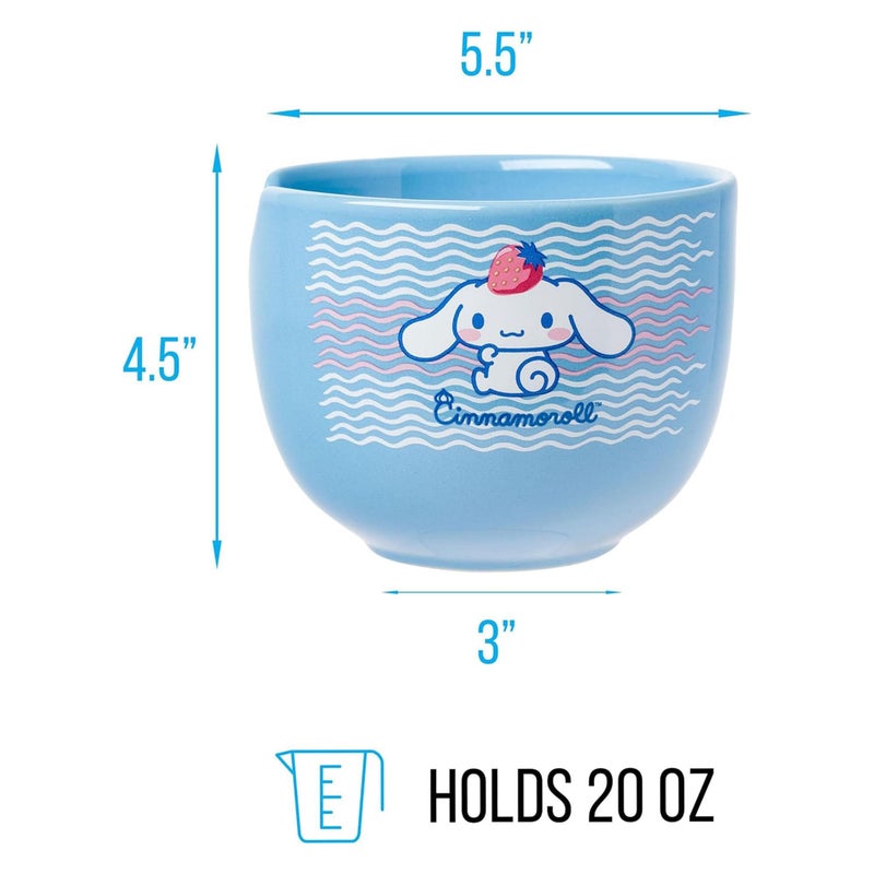 Silver Buffalo Hello Kitty and Friends Cinnamoroll Strawberry Ceramic Ramen Noodle Rice Bowl with Chopsticks, Microwave Safe, 20 Ounces - Image 3