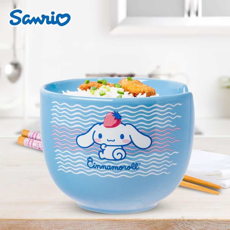 Silver Buffalo Hello Kitty and Friends Cinnamoroll Strawberry Ceramic Ramen Noodle Rice Bowl with Chopsticks, Microwave Safe, 20 Ounces - Image 4