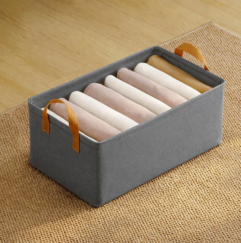 O2. Set of 3 Grey Non-Woven Fabric Storage Baskets – Foldable Closet Organizer Bins with Side Handles – Durable Fabric Storage Boxes for Clothes, Towels, Toys, Wardrobe & Shelves - Image 3
