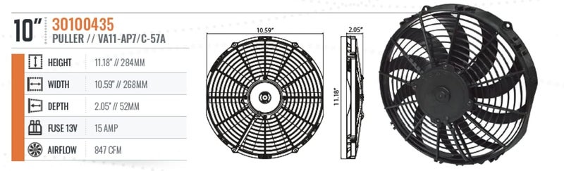 SPAL 30100435 10'' Low-Profile Radiator Puller Fan Curved Blades 12 Volt 847 cfm VA11-AP7/C-57A Cooling for Radiators, Oil Coolers, and Compact Applications - Image 5