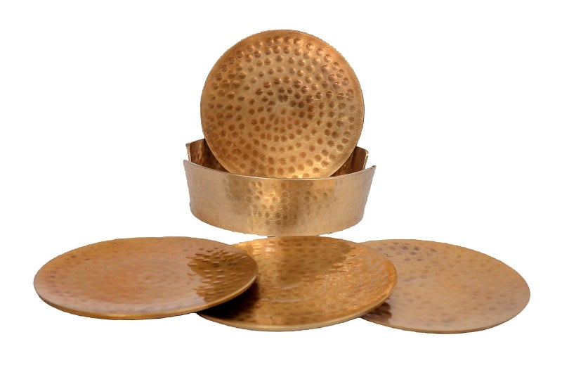 Skywalk Set of 4 Handcrafted Brass Coasters with Stand,Ideal for Table Kitchen Rustic Bar Decoration,Tabletop Protection for Home, Office & Gifting Décor - Image 3