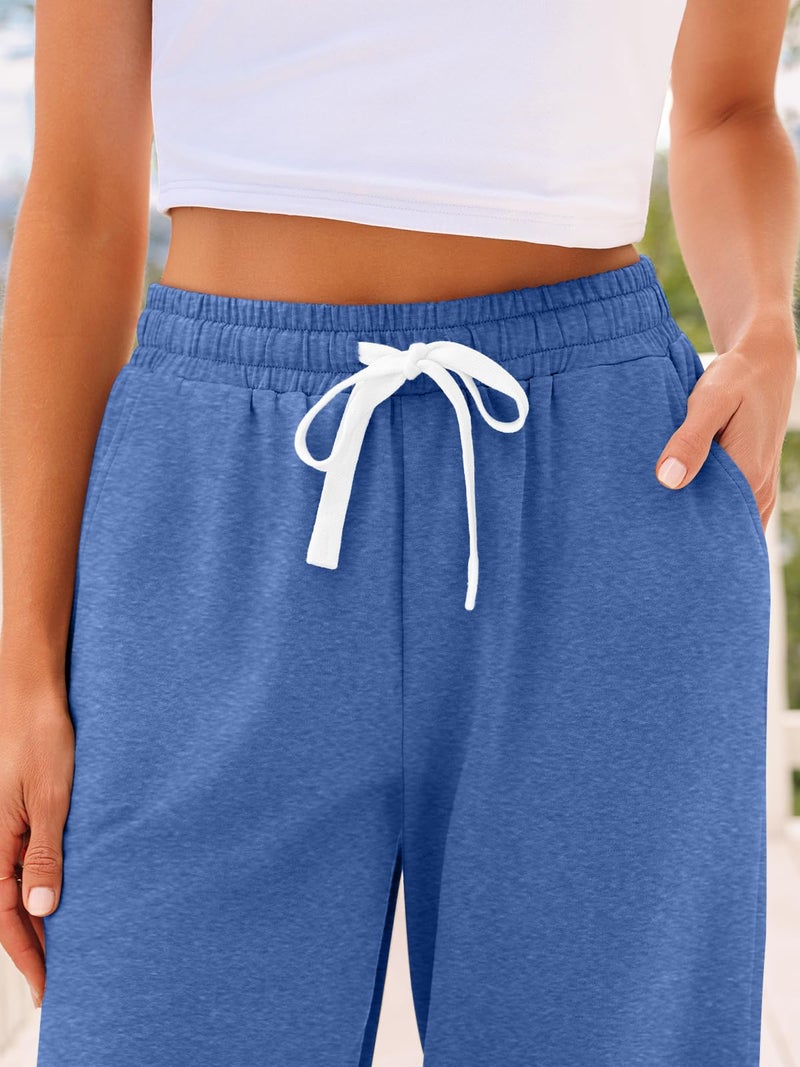 AUTOMET Womenâ€˜s High-Waisted Sweatpants with Pockets, Loose Lounge & Pajama Pants for Fall, Winter, Spring Yoga Travel Blue XL - Image 5