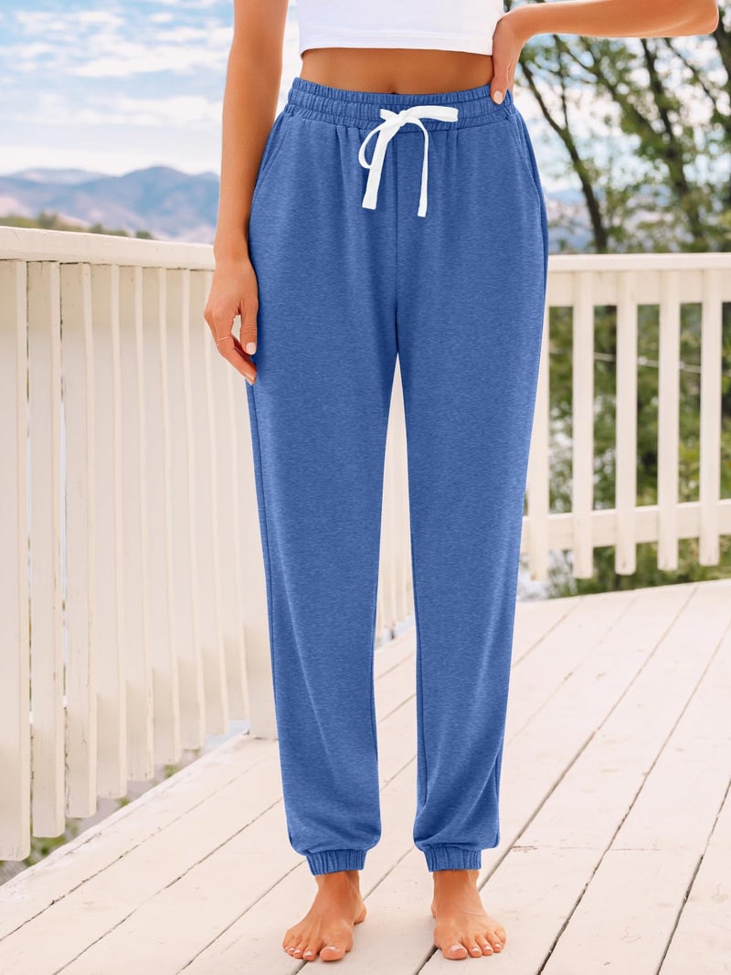 AUTOMET Womenâ€˜s High-Waisted Sweatpants with Pockets, Loose Lounge & Pajama Pants for Fall, Winter, Spring Yoga Travel Blue XL - Image 2