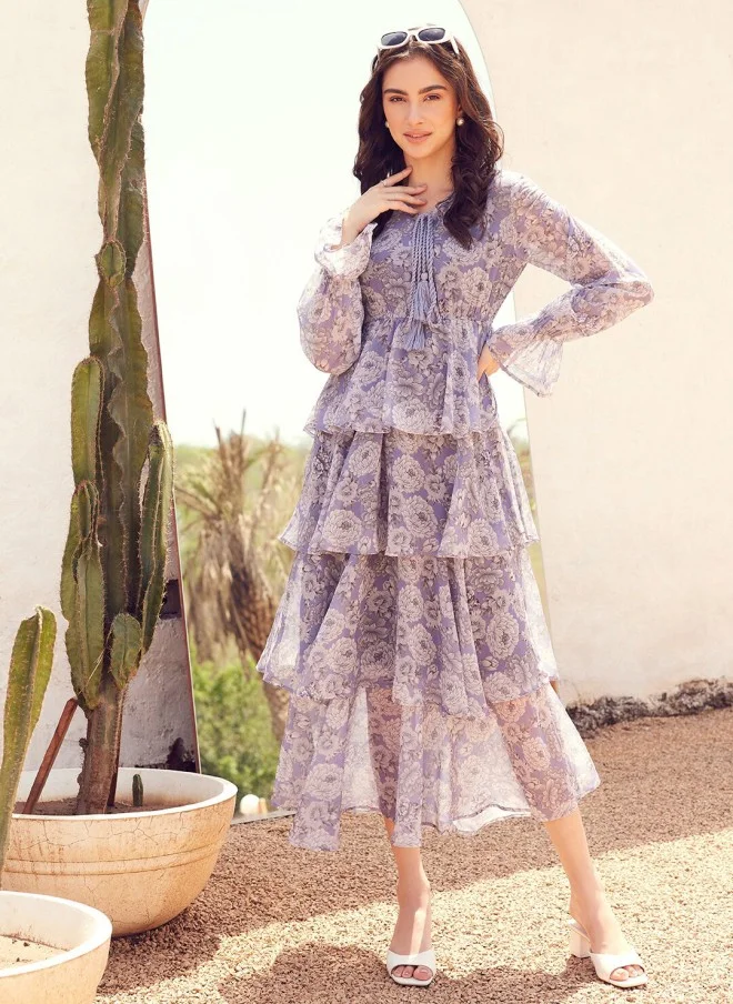 STREET 9 Lavender Floral Printed Layered Maxi Dress for Women