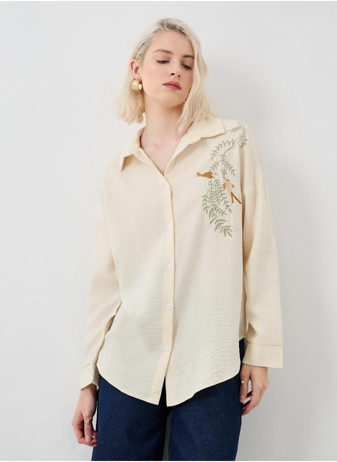 Take Two Take Two Embroidered Spread Collar Oversized Shirt  - Image 1