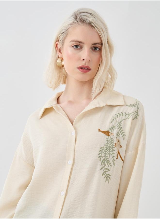 Take Two Take Two Embroidered Spread Collar Oversized Shirt  - Image 4