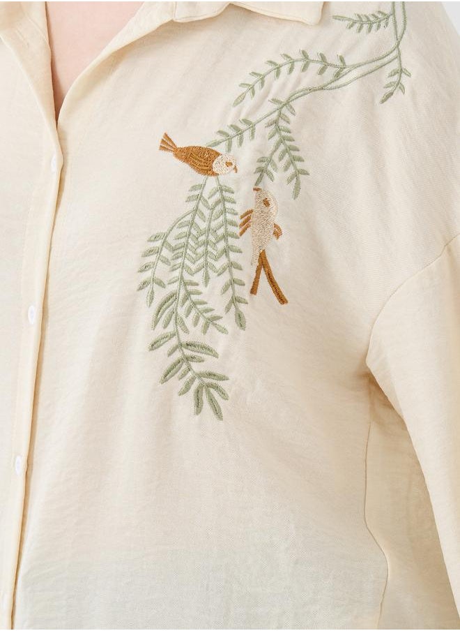 Take Two Take Two Embroidered Spread Collar Oversized Shirt  - Image 3