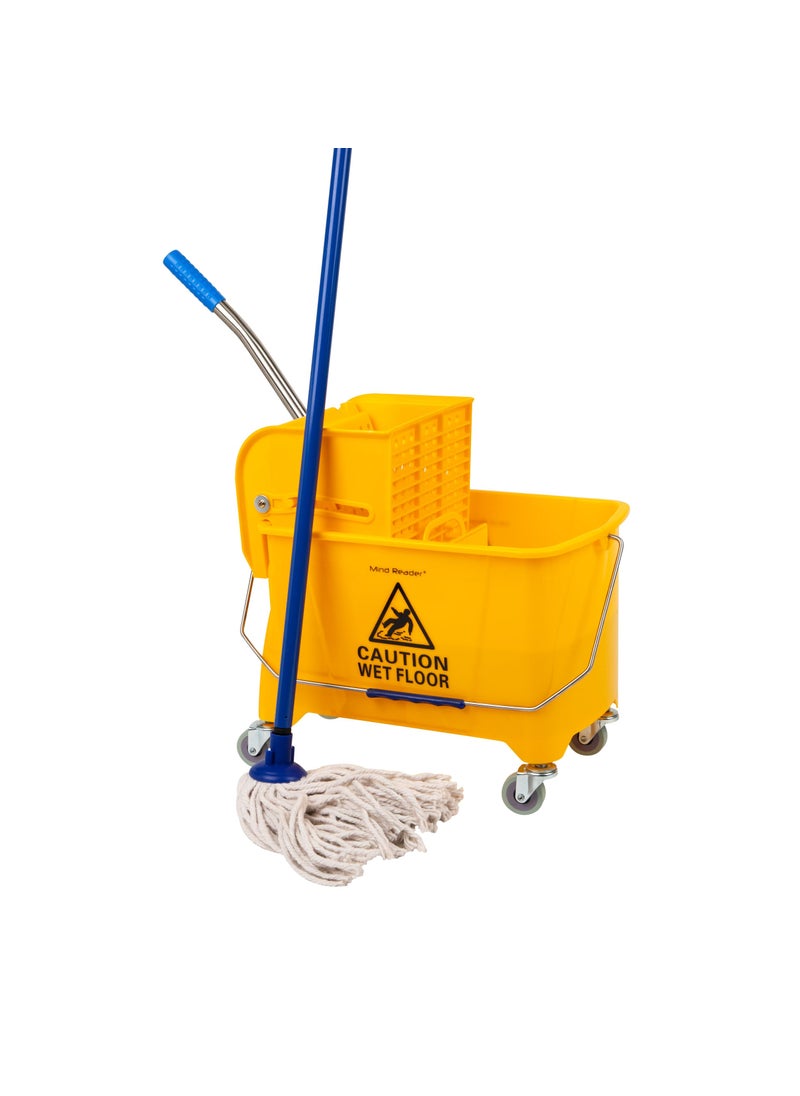 Mind Reader Mind Reader Mop Bucket with Wringer 22 Qt 55 Gallon Floor Cleaning Handle Wheels 1625L x 1075W x 245H Yellow 
