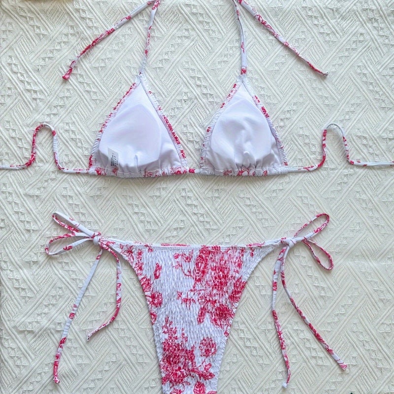 2025 New Swimsuit Female Sense Printed Backless Strap Bikini Bikini Summer - Image 3