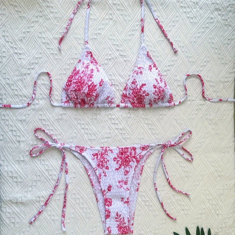 2025 New Swimsuit Female Sense Printed Backless Strap Bikini Bikini Summer - Image 2