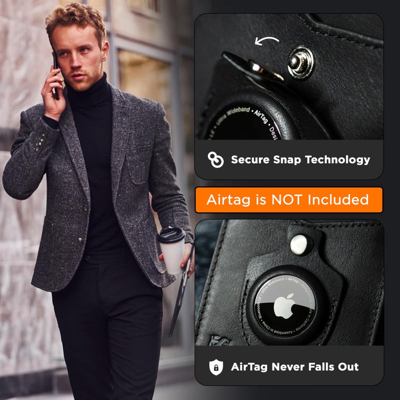 SERMAN BRANDS AirTag Wallet - RFID Blocking Mens Minimalist Money Clip Wallet for Airtag - Full Grain Leather - Slim Bifold. Front Pocket Apple Air tag Wallets for men. Gift (Carbon Transformer Air) - Image 3