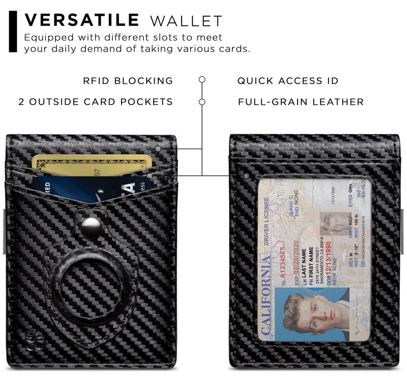 SERMAN BRANDS AirTag Wallet - RFID Blocking Mens Minimalist Money Clip Wallet for Airtag - Full Grain Leather - Slim Bifold. Front Pocket Apple Air tag Wallets for men. Gift (Carbon Transformer Air) - Image 4