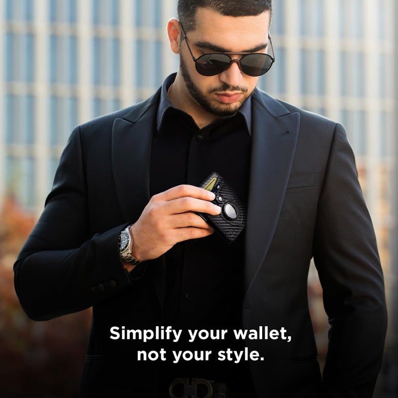 SERMAN BRANDS AirTag Wallet - RFID Blocking Mens Minimalist Money Clip Wallet for Airtag - Full Grain Leather - Slim Bifold. Front Pocket Apple Air tag Wallets for men. Gift (Carbon Transformer Air) - Image 2