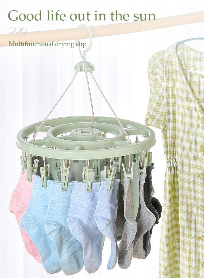 DUNISO 2 Pcs Laundry Drying Rack, 360 ° rotating clothes hanger, plastic removable laundry clips, circular hanger manager,with 18 clips,suitable for socks, underwear, towels  - Image 3