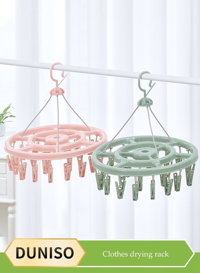 DUNISO 2 Pcs Laundry Drying Rack, 360 ° rotating clothes hanger, plastic removable laundry clips, circular hanger manager,with 18 clips,suitable for socks, underwear, towels  - Image 1