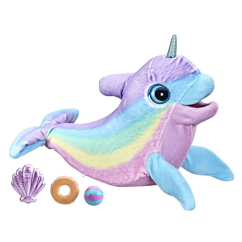 FurReal Wavy The Narwhal Interactive Animatronic Plush Toy Electronic Pet 80 Sounds and Reactions Rainbow Plush Ages 4 and Up - Image 2