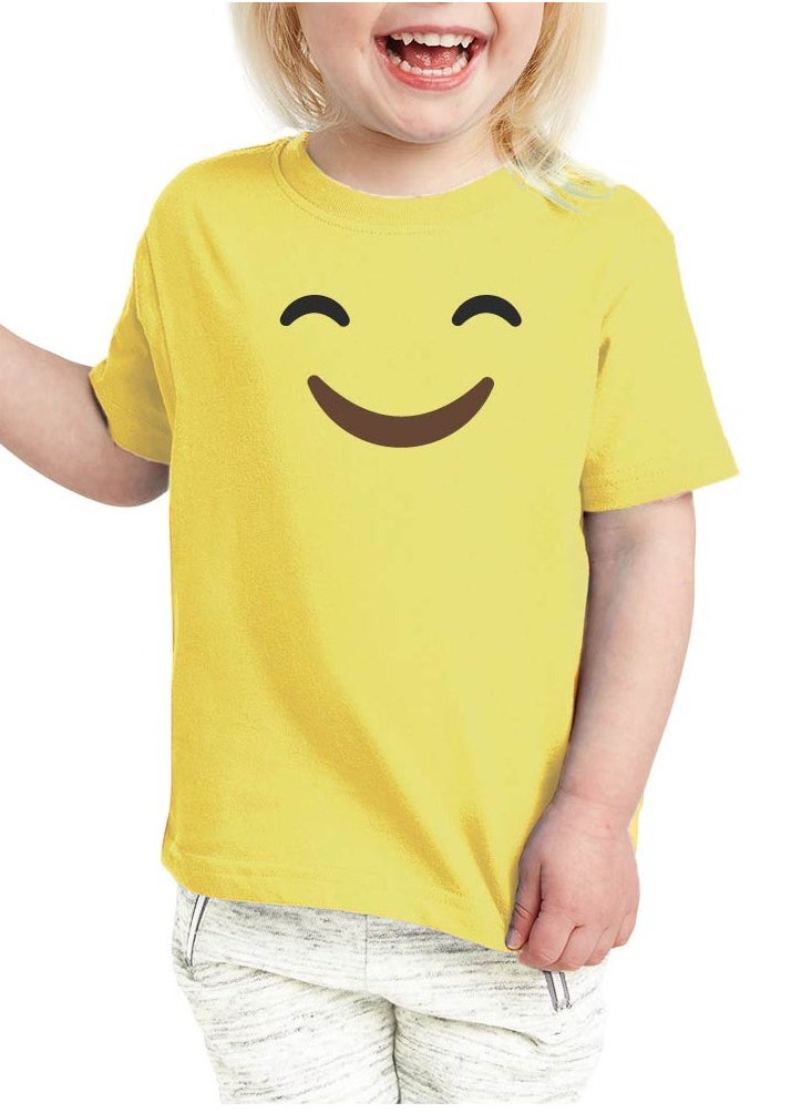 PRINTSHOP4ME - Pack of 5 Kids Yellow Smiley Face T-Shirts - Kids Unisex Round Neck Cotton Short Sleeve Tees - Soft and Comfortable Emoji T-Shirts for Kids - Image 1