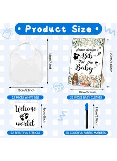 Newwiee Newwiee 55 Pcs White Bibs for Baby Decorating Design a Bib Decorate Plain newborns Bibs Wooden Sign for Baby Shower Games Kit(Woodland Animal)  - Image 2