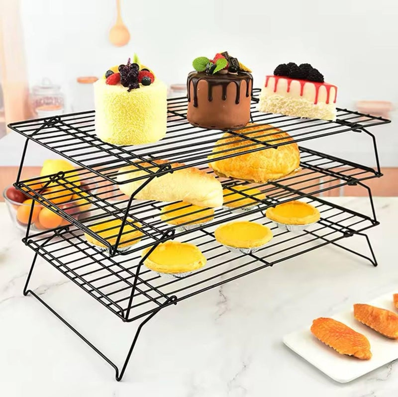 Kitchen Baking Rack Rectangular Design, Strong Black Metal Cooling Rack for Cakes, Bread, Pastries and Fried Crispy Foods (One pack) - Image 1