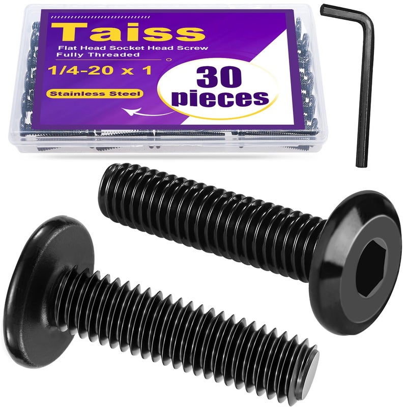 Taiss 30pcs 1/4-20 x 1 Flat Head Socket Head Screw,Furniture Bolts,Furniture Screws 304 Stainless Steel,1/4 Bolts Black Zinc Plated Fully Threaded,Countersunk Connector Screws with Hex Spanner - Image 1