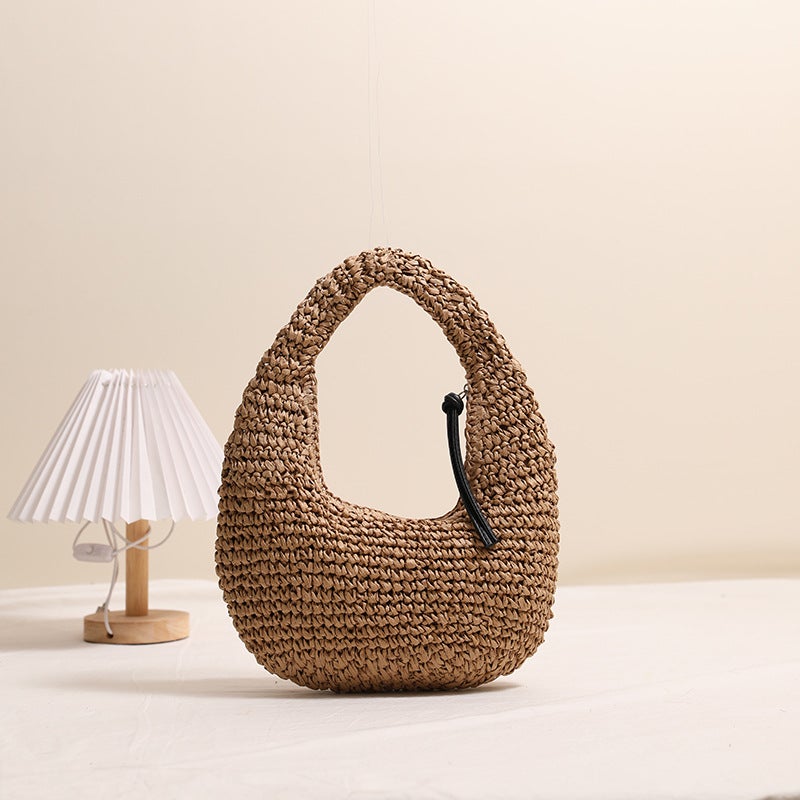 Fashion Straw Woven Shoulder Bag with Tassels - Image 2
