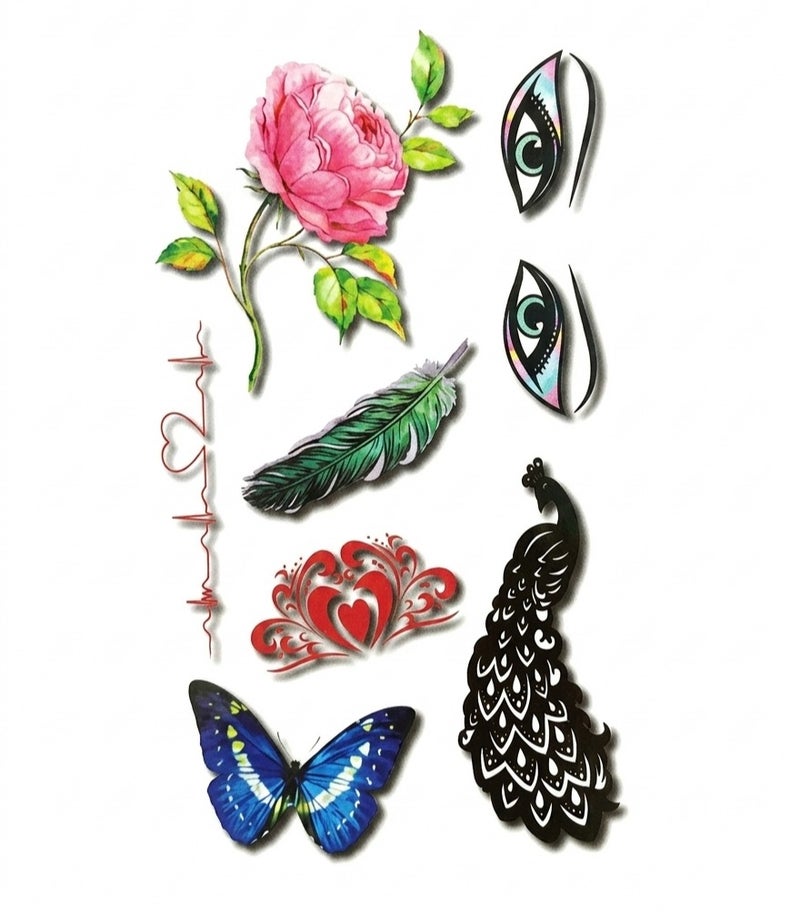 Temporary tattoo Unique designs combining butterflies roses and heartbeats - Attractive