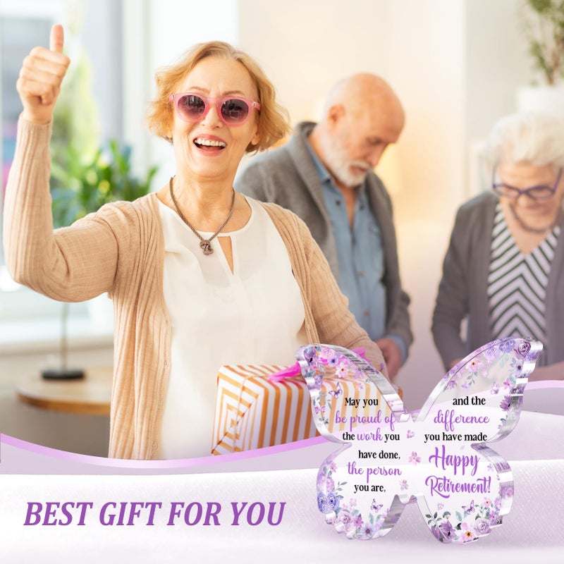 Glydein Unique Retirement Gift for Woman Men 2026, 5x3.8x0.5 Inch Purple Butterfly Acrylic Plaque Decor with Warm Words, Best Retirement Gifts for Coworker Teacher Friend Nurse Boss - Image 3