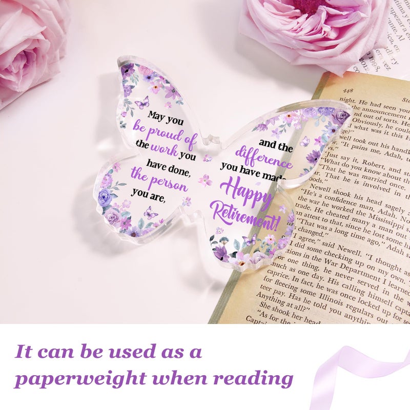 Glydein Unique Retirement Gift for Woman Men 2026, 5x3.8x0.5 Inch Purple Butterfly Acrylic Plaque Decor with Warm Words, Best Retirement Gifts for Coworker Teacher Friend Nurse Boss - Image 5