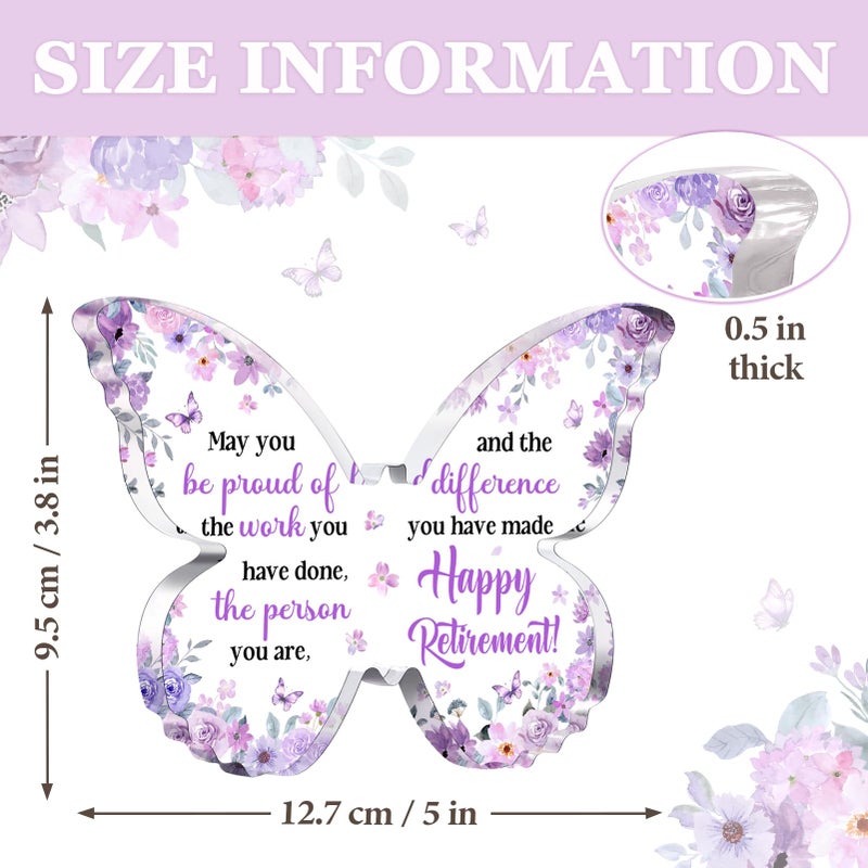 Glydein Unique Retirement Gift for Woman Men 2026, 5x3.8x0.5 Inch Purple Butterfly Acrylic Plaque Decor with Warm Words, Best Retirement Gifts for Coworker Teacher Friend Nurse Boss - Image 4
