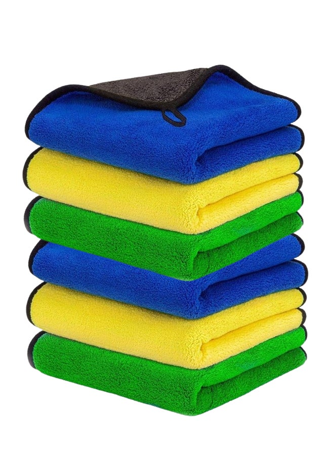 BRANDSFINITY Microfiber Towel Cloth 6Pcs Double Sided Extra Thick Plush Lint Super Absorbent Detailing for Car, Windows, Screen and Kitchen, 30X30 cm, Pack of 6  - Image 1