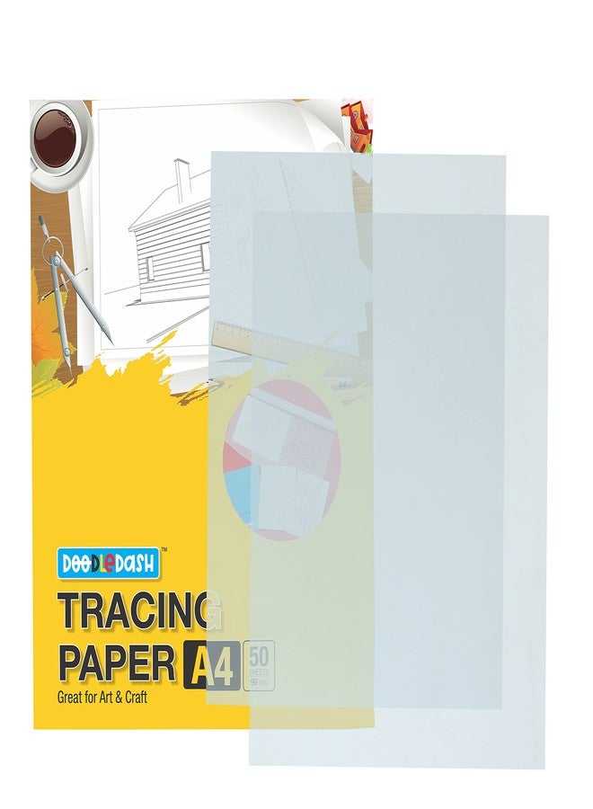 DOODLEDASH Tracing Paper Sheets and(Size:- 8.3 x 11.7) 90 GSM Pencil, pens and Printing (A4, Pack of 50 Sheets)