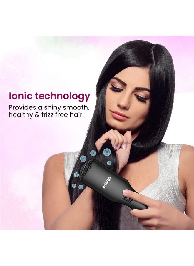AGARO - Hsb2206 Hair Straightening Brush 2In1 Hair Straightening And Combing Ionic Technology Antiscald Feature Temperature Control And Auto Shut Off Function Black - Image 1