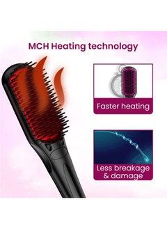 AGARO Hsb2206 Hair Straightening Brush 2In1 Hair Straightening And Combing Ionic Technology Antiscald Feature Temperature Control And Auto Shut Off Function Black  - Image 4