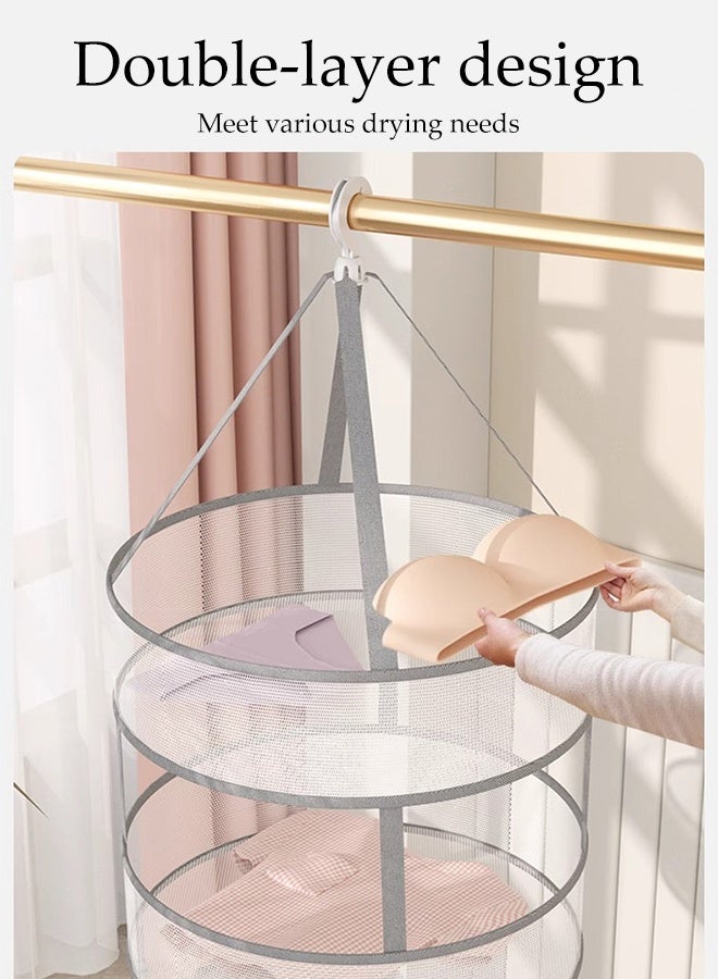DUNISO 2 Pcs Double-Layer Clothes Drying Net，Folding Mesh Clothes Hanging Dryer，Lay fold Flat Dry Hanger with Windproof Hooks Lightweight Mesh Construction，for Clothes Drying Lingerie Sweater Blouse Socks，61cm - Image 5