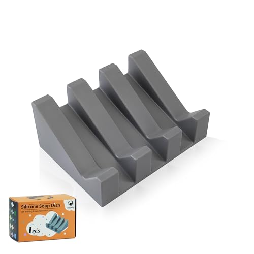 Coipdfty Self Draining Soap Dish Holder,Silicone Soap Dish,for Bathroom,Kitchen, Sponges，Can Extend Soap Life，Keep Soap Bars Dry and Easy Cleaning (1, Grey) - Image 1
