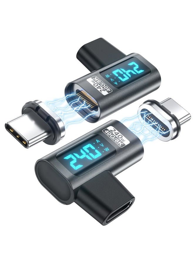 DuHeSin محول مغناطيسي USB C عرض رقمي بزاوية 90 درجة PD240W 24Pin (عبوة 2) عرض LED للجهد والتيار والطاقة، جهاز قياس طاقة Type C 90 درجة USB4 40Gbps 8K 60Hz لتقنية Thunderbolt 3/4، MacBook Pro/Air - Image 1