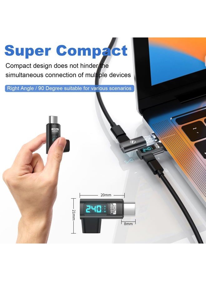 DuHeSin محول مغناطيسي USB C عرض رقمي بزاوية 90 درجة PD240W 24Pin (عبوة 2) عرض LED للجهد والتيار والطاقة، جهاز قياس طاقة Type C 90 درجة USB4 40Gbps 8K 60Hz لتقنية Thunderbolt 3/4، MacBook Pro/Air - Image 4