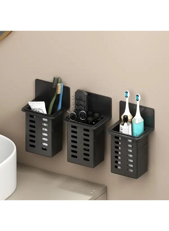Black Toothpaste And Toothbrush Holder Wall Mounted Storage Box 1pc No Trace Installation - Image 3