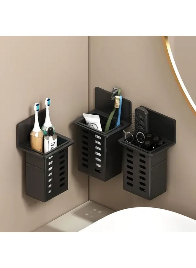 Black Toothpaste And Toothbrush Holder Wall Mounted Storage Box 1pc No Trace Installation - Image 2