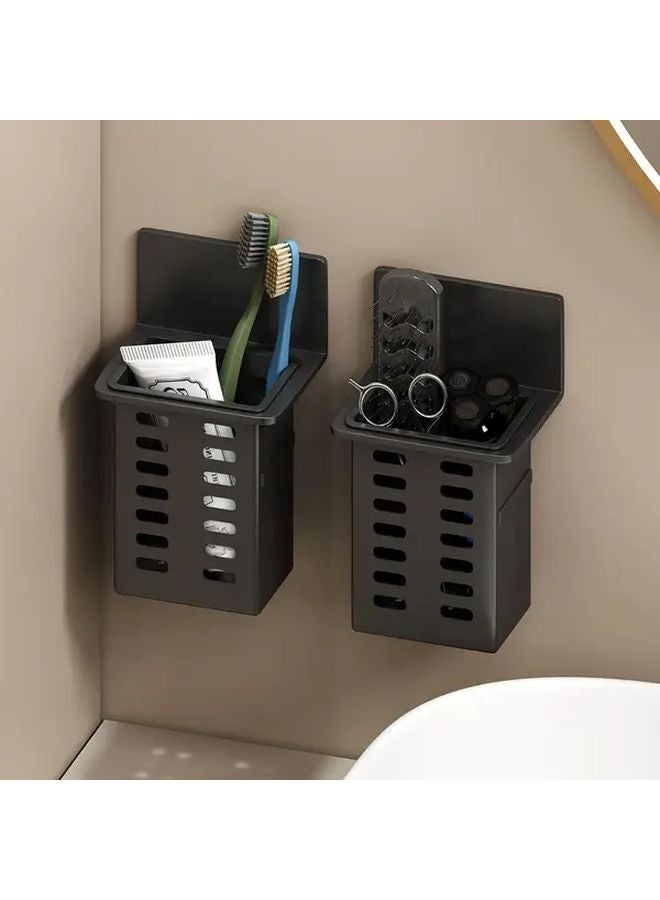 Black Toothpaste And Toothbrush Holder Wall Mounted Storage Box 1pc No Trace Installation - Image 4
