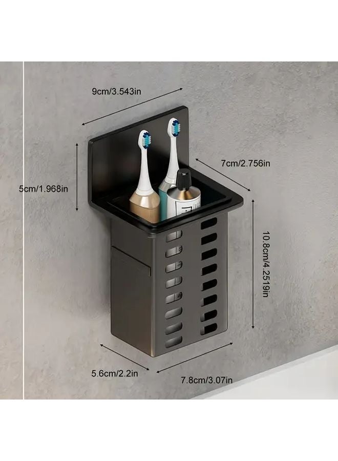 Black Toothpaste And Toothbrush Holder Wall Mounted Storage Box 1pc No Trace Installation - Image 1